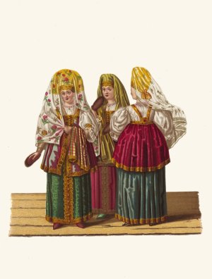 Odezhda Tverskikh zhenshchin i devits Oil painting by Fedor Grigoryevich Solntsev