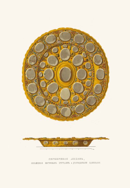 Serebrianaia lokhan', ukrashennaia khrustalem idragotsennymi kameniiami  by Fedor Grigoryevich Solntsev - Hand-Painted Oil Painting Reproduction