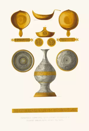 Serebrianaia perechnitsa tsaria Feodora Ioannovicha i zolotoi kovsh tsaria Borisa Godunova Oil painting by Fedor Grigoryevich Solntsev