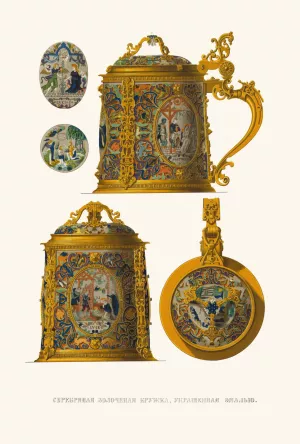Serebrianaia zolochenaia kruzhka, ukrashennaia emal'iu Oil painting by Fedor Grigoryevich Solntsev