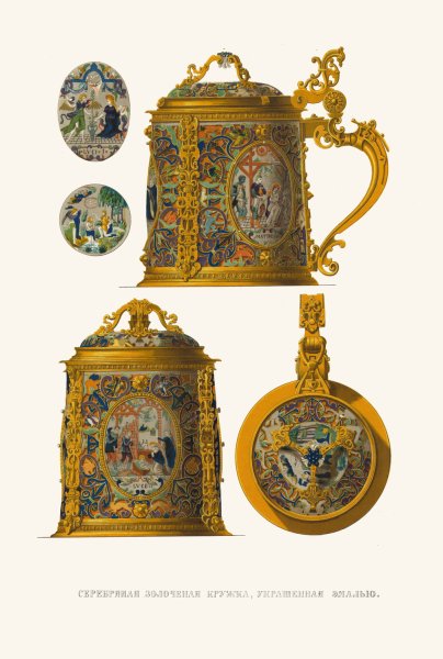 Serebrianaia zolochenaia kruzhka, ukrashennaia emal'iu  by Fedor Grigoryevich Solntsev - Hand-Painted Oil Painting Reproduction