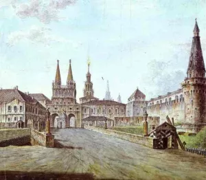 View of Moscow Near the Iversky Gate of the Kremlin by Fedor Yakovlevich Alekseev Oil Painting