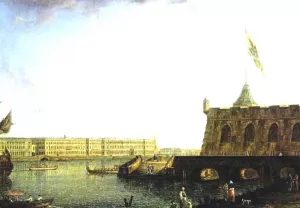 View of the Fortress of St. Peter and Paul and the Palace Embankmant Oil painting by Fedor Yakovlevich Alekseev