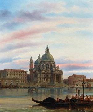 Venice, a View of Santa Maria della Salute by Felice Auguste Rezia Oil Painting