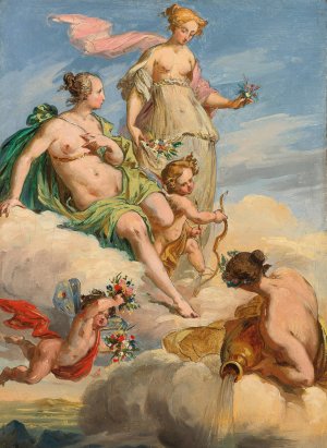 Two Goddesses And A Personification Of A River by Felice Giani (Follower) Oil Painting