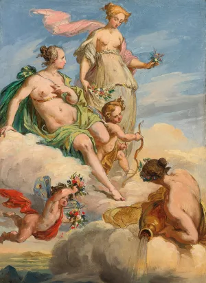 Two Goddesses And A Personification Of A River by Felice Giani (Follower) Oil Painting