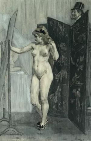 Le paravent by Felicien Rops Oil Painting