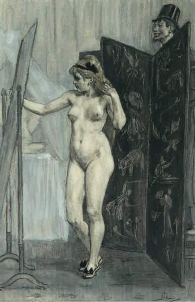 Le paravent by Felicien Rops - Hand-Painted Oil Painting Reproduction