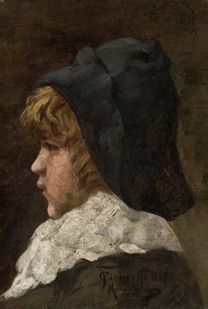 Portrait of a boy in a hat by Feliks Cichocki Oil Painting