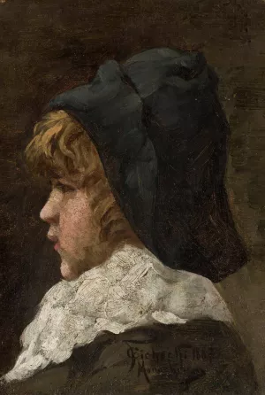 Portrait of a boy in a hat by Feliks Cichocki Oil Painting