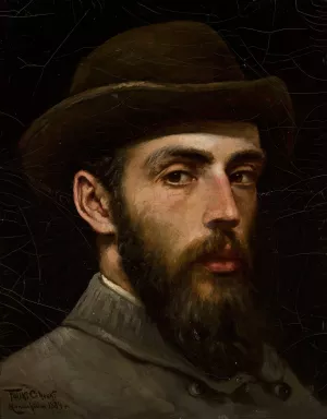 Self-portrait in a hat Oil painting by Feliks Cichocki