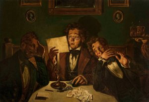 Card players by Feliks Peczarski Oil Painting