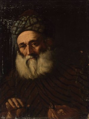 Study of a man smoking a pipe by Feliks Peczarski Oil Painting
