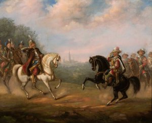 King John III Sobieski meets emperor Leopold at Vienna by Feliks Sypniewski Oil Painting