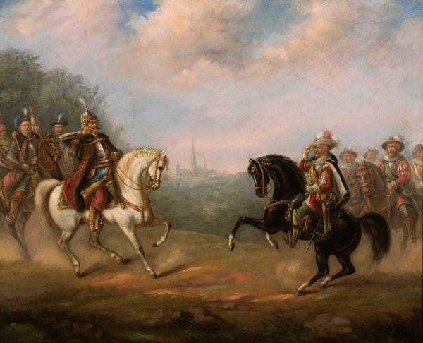 King John III Sobieski meets emperor Leopold at Vienna  by Feliks Sypniewski - Hand-Painted Oil Painting Reproduction