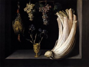 Still Life with Cardoon, Francolin, Grapes and Irises by Felipe Ramirez Oil Painting