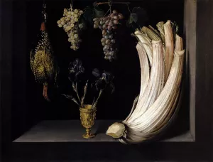 Still Life with Cardoon, Francolin, Grapes and Irises by Felipe Ramirez - Oil Painting Reproduction