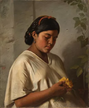 Indian Woman with Marigold Oil painting by Felipe Santiago Gutierrez