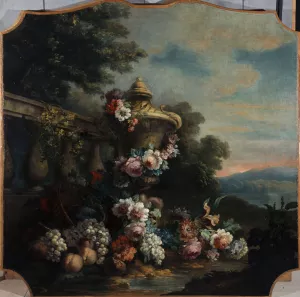 Vase, fleurs, et fruits dans un paysage by Felix Boutreux Oil Painting
