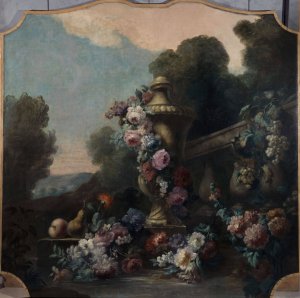 Vase, fleurs, et fruits dans un paysage by Felix Boutreux Oil Painting