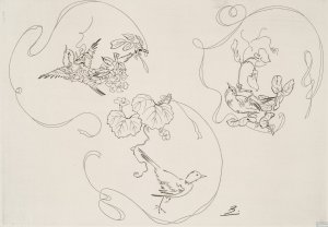 Assiette a dessert; trois motifs composes chacun d'un ruban, d'une fleur et d'un oiseau by Felix Bracquemond Oil Painting