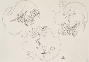 Assiette a dessert; trois motifs composes chacun d'un ruban, d'une fleur et d'un oiseau by Felix Bracquemond Oil Painting