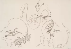 Assiette a dessert ; trois motifs composes chacun d'un ruban, d'une fleur et d'un oiseau by Felix Bracquemond Oil Painting