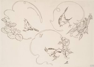 Assiette a dessert; trois motifs composes chacun d'un ruban, d'une fleur et d'un oiseau by Felix Bracquemond Oil Painting