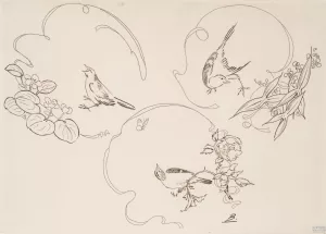 Assiette a dessert; trois motifs composes chacun d'un ruban, d'une fleur et d'un oiseau by Felix Bracquemond Oil Painting