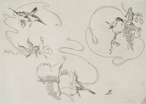 Assiette a dessert ; trois motifs composes chacun d'un ruban, d'une fleur et d'un oiseau by Felix Bracquemond Oil Painting