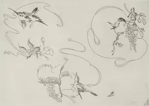 Assiette a dessert ; trois motifs composes chacun d'un ruban, d'une fleur et d'un oiseau by Felix Bracquemond Oil Painting