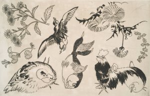 Coq, canard, poisson, plantes by Felix Bracquemond Oil Painting