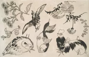 Coq, canard, poisson, plantes by Felix Bracquemond Oil Painting