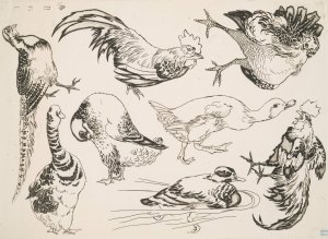 Coqs et canards by Felix Bracquemond Oil Painting