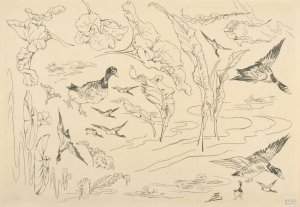 Decor de service de toilette; canards et grandes feuilles by Felix Bracquemond Oil Painting