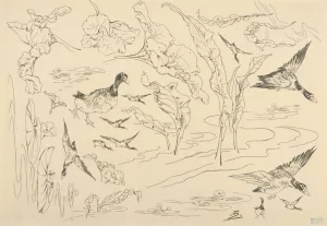 Decor de service de toilette; canards et grandes feuilles by Felix Bracquemond Oil Painting
