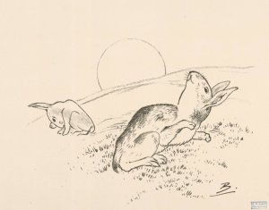 Deux lapins, la lune derriere colline by Felix Bracquemond Oil Painting