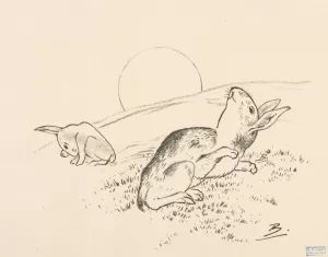 Deux lapins, la lune derriere colline by Felix Bracquemond Oil Painting