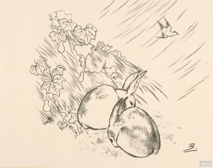 Deux lapins, la pluie, un oiseau qui vole by Felix Bracquemond Oil Painting