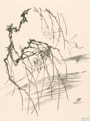 Grues derriere une branche d'arbre by Felix Bracquemond Oil Painting