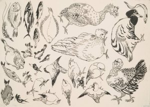 Poissons, oiseaux, poussin by Felix Bracquemond Oil Painting