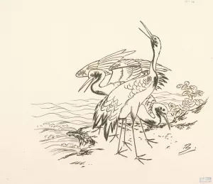 Trois grues au bord de la mer by Felix Bracquemond Oil Painting