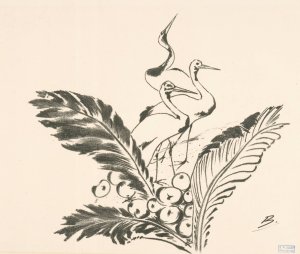 Trois grues derriere de grandes feuilles by Felix Bracquemond Oil Painting
