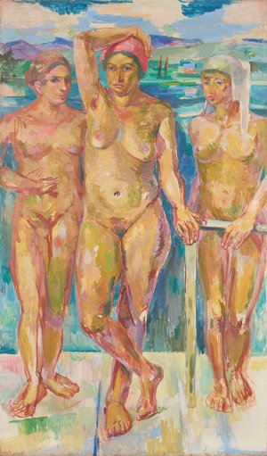 Drei Akte Vor Einem See by Felix Esterl Oil Painting
