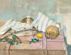 Etillleben Mit Totenkopf Und Fischen by Felix Esterl Oil Painting