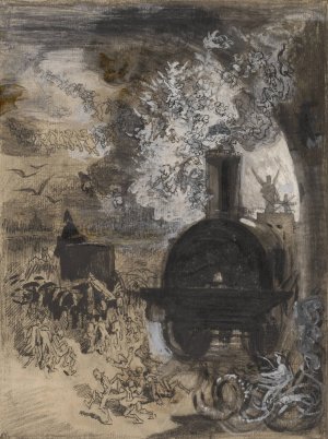Frontispiece for L'Illustration Nouvelle - The Burial of the Burin by Felix Hilaire Buhot Oil Painting