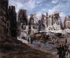Le percement de l'avenue de l'Opera. by Felix Hilaire Buhot Oil Painting