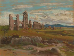The Aqua Claudia in the Roman Campagna by Felix-Hippolyte Lanoue Oil Painting