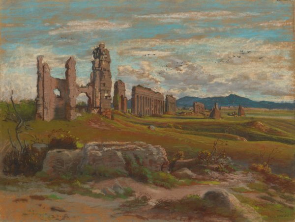 The Aqua Claudia in the Roman Campagna  by Felix-Hippolyte Lanoue - Hand-Painted Oil Painting Reproduction