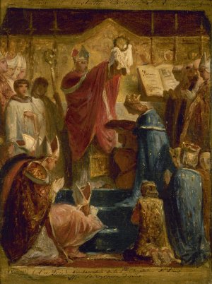 Consecration de la Ste Chapelle, St Louis offre la couronne d'epines by Felix-Joseph Barrias Oil Painting